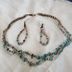 Vintage necklace, earrings set, Zuni, 1970's